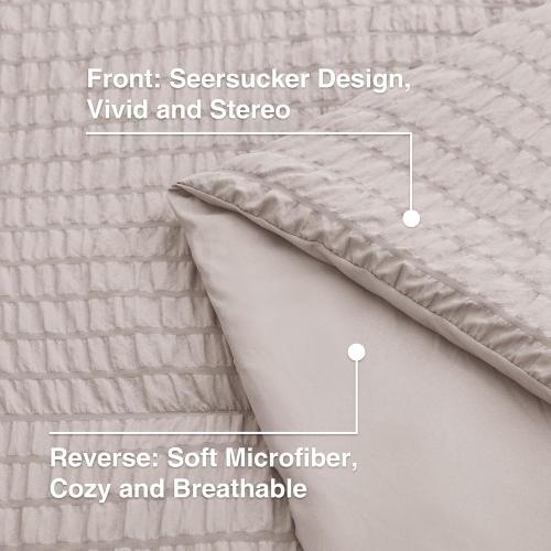 Love's cabin Seersucker Burlwood Queen Comforter Set 7 Pieces, Queen Bed in a Bag, All Season Bedding Set with Comforter, Flat Sheet, Fitted Sheet, Pillowcase and Pillow Sham