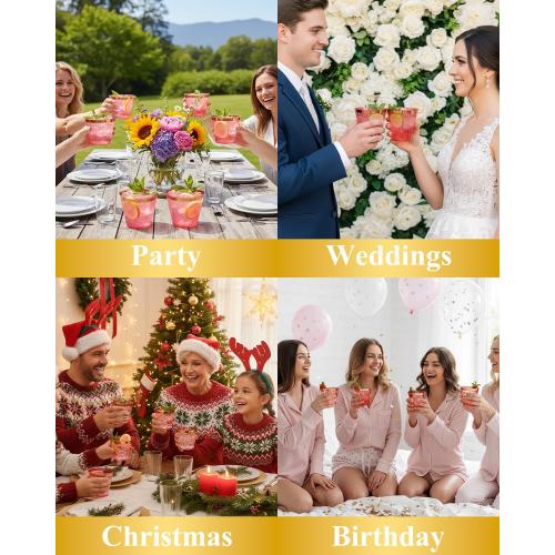 Goodluck 50PCS 9oz Red and Gold Plastic Cups for Party, Disposable Gold Rim Cups, Plastic Cocktail Glasses for Wedding Thanksgiving, Christmas, and Parties