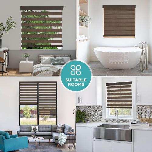 Joydeco No Drill Zebra Blinds for Windows, Cordless Day & Night Dual Sheer Roller Shades, Easy Installation, Free-Stop Lift System, Light Filtering Privacy Blinds for Home(Coffee,35 W x 75 H)