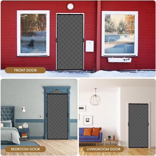 2 Pcs Thermal Insulated Door Curtains Fit Door Size 32'' X 80'', Winter Doorway Blankets Upgraded Oxford Cloth Thicken Cotton Filled, Thermal Covers to Keep Cold Out, Grey