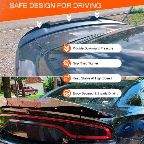 Bonbo Venom V2 Rear Wickerbill Spoiler for Dodge Charger 2015-2024 SRT ScatPack Hellcat, Add-on Type 2-Piece Rear Wicker Bill Spoiler with RivNut Tool (Gloss Black)