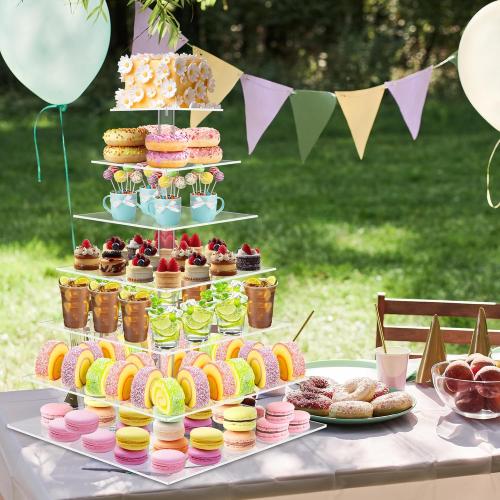 Size 7 Tier weddingwish Cupcake Stand, 7 Tier Square Cupcake Stand for 160 Cupcakes, Acrylic Cupcake Tower Stand, Large Cupcake Display Stands, Tiered Cupcake Holder Stand for Birthday, Party, Baby Shower