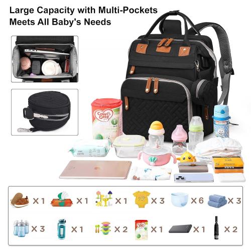 Baby Diaper Bag Backpack with Changing Station,Baby Essentials(Black)