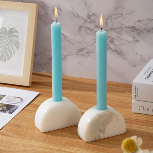 Set of 2 Candle Holder, Natural Marble Candle Stick Holder, Heavy Candlestick Holders - Semi-Circular Modern Home Decor(2White)