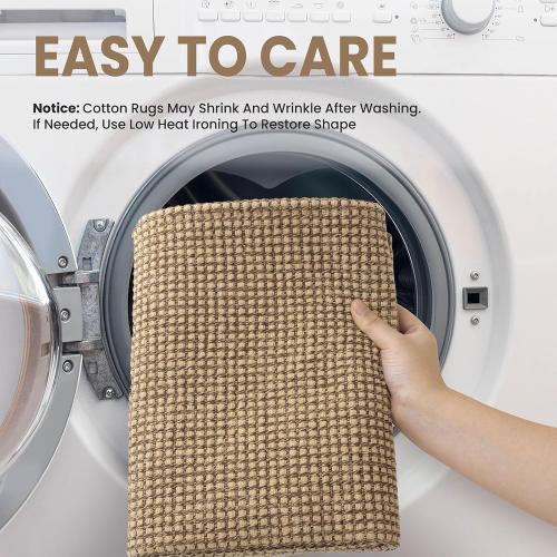 EARTHALL Woven Area Rug 2x3 Ft Washable Rugs for Entryway Braided Non Slip Throw Rugs Door Mat Indoor Outdoor Entrance Small Cotton Woven Carpet for Kitchen Foyer Front Door, Orange/Tan/Brown