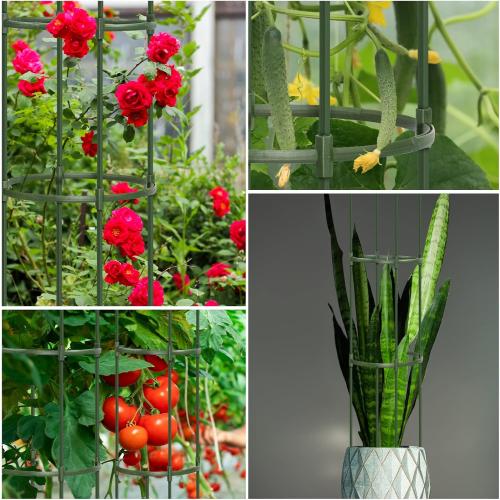 Round Heavy Duty Tomato Cage - 55 Inch Steel Core Plastic Coated Garden Trellis, 4-Post Rustproof Plant Support for Tomato/Cucumber/Beans, No Tools Snap Assembly, Spare Parts Available