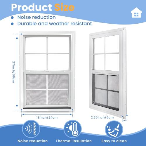 Vinyl Single Hung Window, 18 x 27 Household Sliding Window with Double-Pane Insulated Tempered Glass, Lower Tilt Sash Screen Included Window for House, Mobile Home (White)