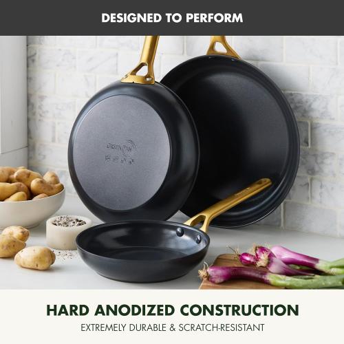 GreenPan Nonstick Reserve Pro 8, 10 & 12” Frying Pan Set, NSF Certified Ceramic, Hard Anodized PFAS-Free Skillets, Stainless Steel Handles, Oven & Dishwasher Safe, Black