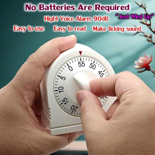 60 Minute Wind Up Timer, Visual Mechanical Timer with Loud Alarm, Manual Countdown Timers for Classroom, Home, Study and Cooking (White)