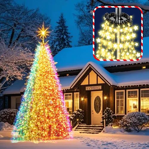 Christmas Tree Flag Pole Mega Topper Light Hook, 2-in-1 Flagpole Lights Hook Christmas Tree Light Kit for Hanging Strings & Xmas Patio Yard Party Decoration with Rope Hook