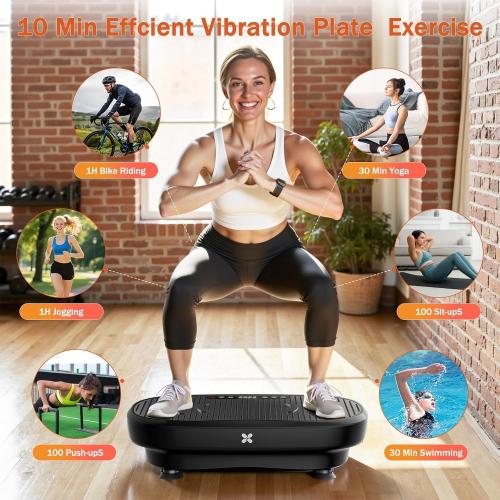 Vibration Plate Exercise Machine, Vibration Plate Platform with Bluetooth & Resistance Bands, Curved Design Full Body Workout Vibration Plate for Weight Loss, Muscle Recovery, Home