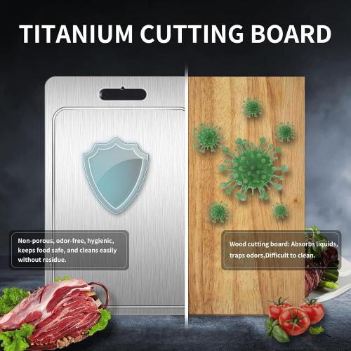 Titanium Cutting Board 100% Pure Cutting Boards With Juice Groove Metal Grade Food Double Sided Chopping Board for Cutting Meats Vegetables Fruits(Titanium-X-Large)