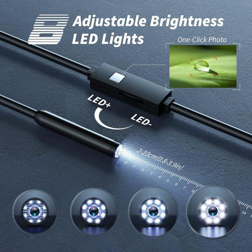 Endoscope Camera with Light,1920P HD Borescope Tools with 8 Adjustable LED Lights, Endoscope with Semi-Rigid Snake Camera, Inspection Borescope for iOS and Android-16.4ft Single Lens