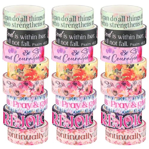 24 Rolls Christian Washi Tape Gifts, Watercolor Floral Religious