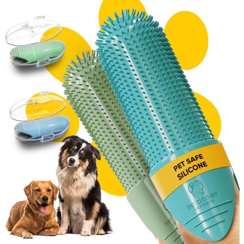 Dog Toothbrush Cat Puppy Finger Toothbrush | Pack of 2 with Storage Cases | Remove Plaque & Tartar Fights Bad Breath | 360° Bristles | Cat Dog Teeth Cleaning Products