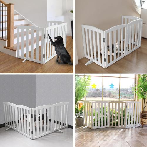 Freestanding Dog Gate Indoor,Doggie Gate Foldable Dog Gates for Doorways,Stairs or Hallways, Wooden White Pet Gate for The House, Pet Fence with Support Feet Included,32 Height-3 Panels
