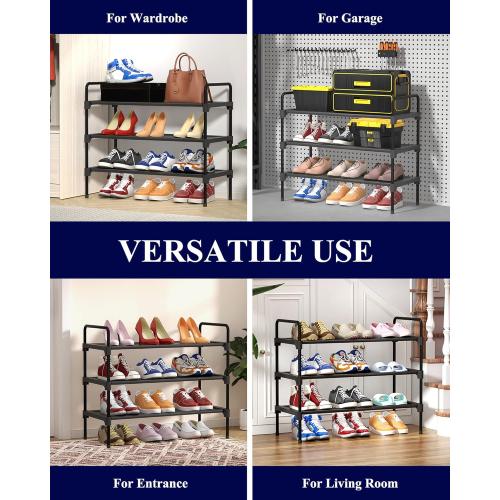 Kitsure Shoe Rack for Closet, Sturdy Shoe Storage for Entryway, Space-Saving Shoe Rack Small and Shoe Shelf, 27.6 Wide, Black
