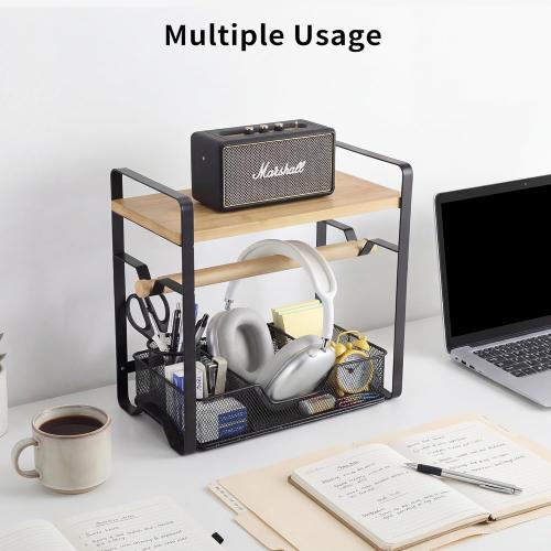 Label Holder for Thermal Printer - Sticker Roll Dispenser with Drawer - Shipping Lable Holder for Rolls and FanFold Labels - Thermal Printer Stand for Home, Office, Small Business (Bamboo-Black)