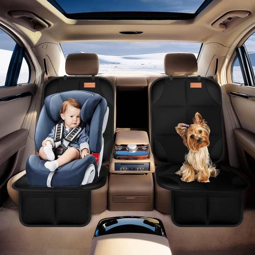 Black 2 Pack Car Seat Protector, Seat Protector Protect Child Seats with Thickest Padding and Non-Slip Backing Mesh Pockets for Baby and Pet,Sedan SUV Truck (Black)