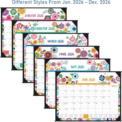 2026 Desk Calendar - Large Desk Calendar 2026, Jan. 2026 - Dec. 2026, 22 x 17, 2026 Calendar 12 Month with Corner Protectors, Desk Pad, To-Do List & Notes, Desk/Wall Calendar for Organizing - Colorful Floral