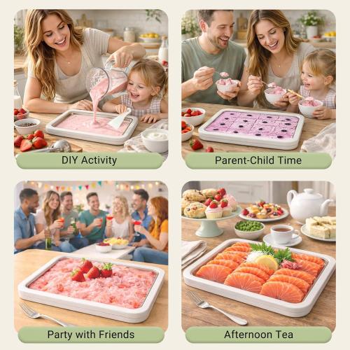 Rolled Ice Cream Maker with Lid and 2 Spatulas and Silicone Scraper