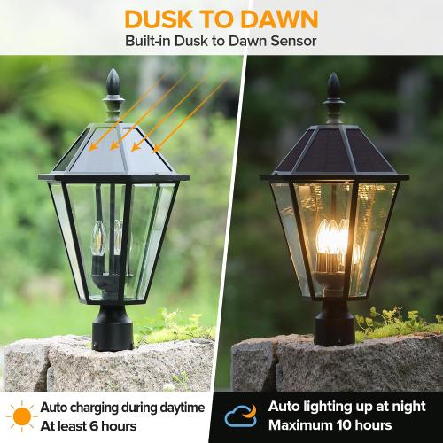LUTEC 12513LE4-SL-Head LED Post Solar Light Outdoor, Dusk to Dawn Vintage Street Lights for Lawn Patio Yard Pathway Garden Mount (Base Not Included)