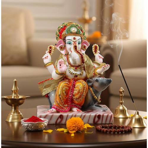 Size 11 eSplanade Resin Ganesha Ganesh Murti Idol Statue Sculpture - 11 Inches - Multi-Colour