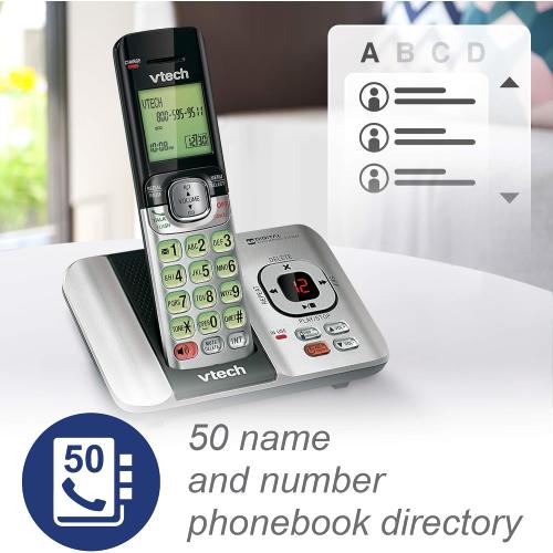 VTech CS6529 1-Handset Cordless Phone with Answering Machine, Caller ID/Call Waiting, DECT 6.0 Expandable, Handset Speakerphone, Silver/Black