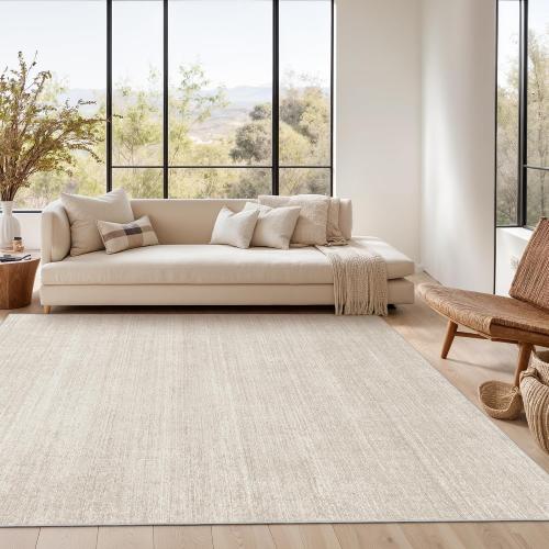 Washable Rugs 5x7, Non Slip Large Area Rugs for Living Room, Beige | Soft Low Pile, Thin & Lighweight Carpet, Folable Stain Resistant Modern Indoor Floor Mat for Bedroom, Dining Room, Home Decor