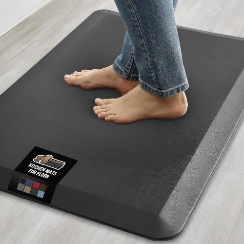 GORILLA GRIP Comfortable Cushioned Kitchen Mats for Floor, Waterproof and Stain Resistant Soft Top, 3/4 Inch Thick Ergonomic Standing Desk Anti Fatigue Mat, Foam Supports Ankles and Feet, 17x24, Black