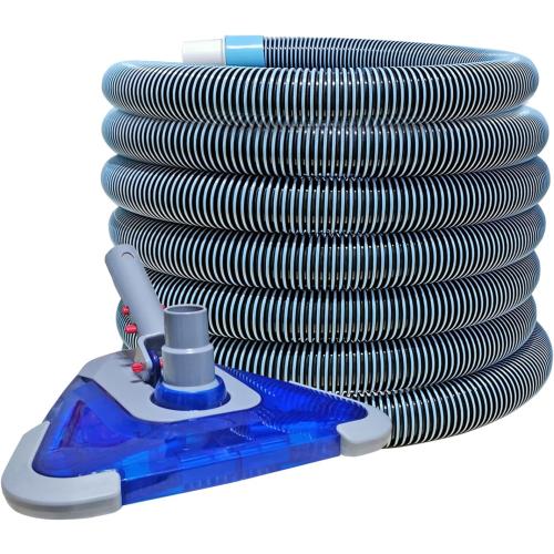 Size 1-1/2-Inch x 24-Feet Swimming Pool Vacuum Hoses with Swivel Cuff and Triangular Weighted Flex Vacuum Head, Perfect for Above Ground and Small Inground Pools