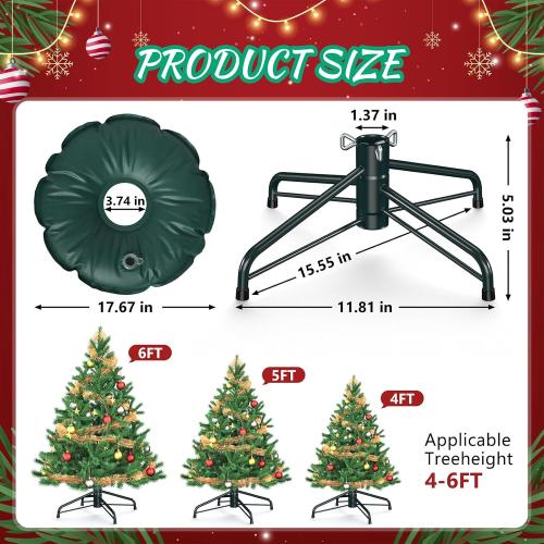 Christmas Tree Stand, Christmas Tree Stand for Artificial Tree, Christmas Tree Base for 4-6 Feet Artificial Trees, Metal Xmas Tree Holder Fits 0.5-1.37 Inch Tree Pole, DarkGreen