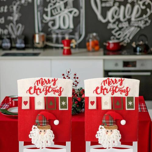 MOTUZP Xmas Dining Chair slipcovers Santa Claus SnowOffice Party Bar Decor[ABC*2],Christmas Chair Back Covers Set of 6Xmas Dinner Chairs Cover for Kitchen Resta