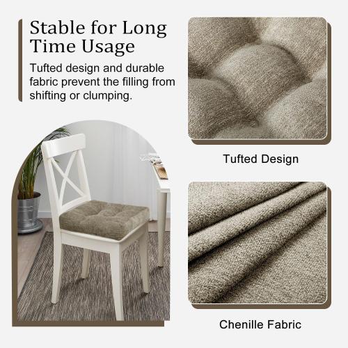 Wellsin Chair Cushions for Dining Chairs, Kitchen Chair Cushions Set of 2, Tufted Chair Pads with Non-Slip Bottom, 16 x 16, Khaki