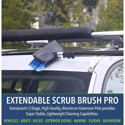 EVERSPROUT Scrub Brush, 1.5 to 3ft Pole, Rubber Bumper, No-Scratch | For Cars, Trucks, RV, Boats, Driveways, Decks, Patios, Decks, House Siding, 8-10ft Standing Reach, Non-Slip Grip, Lightweight