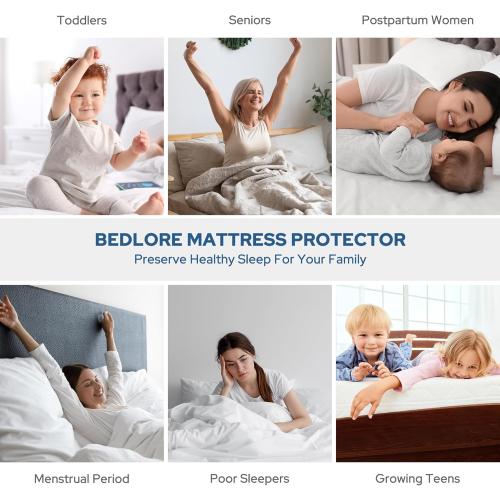 BEDLORE Waterproof Mattress Protector, Queen Size Mattress Pad Noiseless with Deep Pocket 6-18 Depth, Soft Breathable Dirt-Proof Bed Mattress Cover Washable for Home, Bedroom, Hotel (Gray)