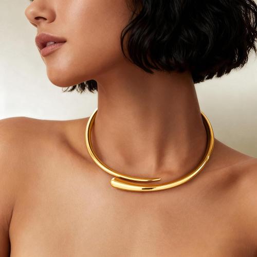 Statement Chunky Gold Collar Necklace for Women,Teardrop Open Cuff Choker with Spring-Hinged Clasp, Modern Torque Bangle Design, Elegant Thick Wrap Fashion Jewelry Gift