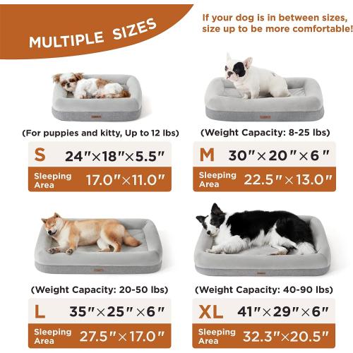 Lesure Memory Foam Dog Bed - Orthopedic Dog Bed Washable for Large Dogs Made with CertiPUR-US® Certified Foam, Bolster Pet Bed with Removable Washable Cover and Waterproof Lining, Grey