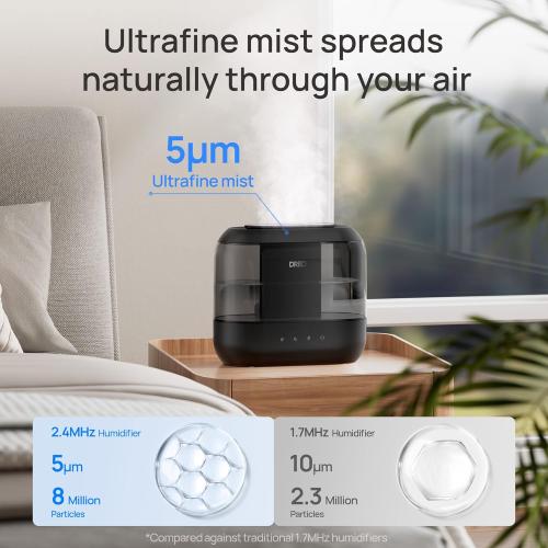 Dreo Humidifiers for Bedroom, 4L Top Fill for Large Room, 36H Runtime, 28 dB Quiet Supersized Cool Mist Air Humidifier for Baby Nursery, Plants, Indoor, Night Light, Easy to Clean & Fill, Black
