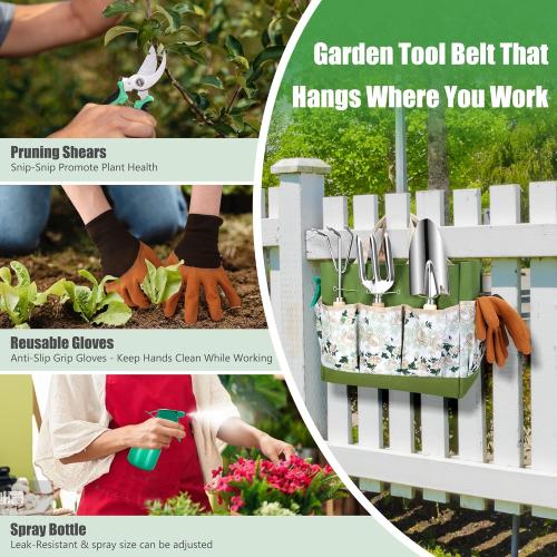 Garden Tools Set 10-Piece, Heavy Duty Stainless Steel Garden Hand Tools with Floral Tote Bag - Rust-Proof Garden Tools for Gardening, Gardening Gifts for Women Mom​