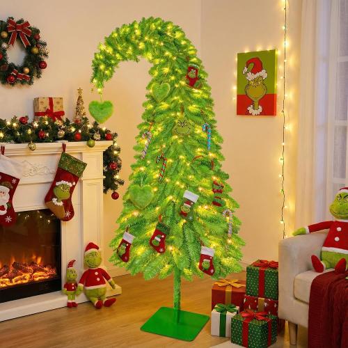 Size 6ft Whimsical Christmas Tree 6FT - Christmas Decorations Timer Remote Control, Foot Switch Device with 150 LED Lights Pre-Lit Artificial Tree Xmas Holiday Decor for Indoor Home Office