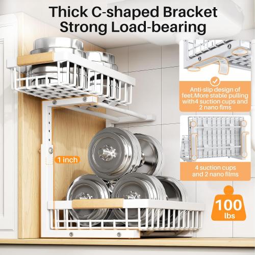 PXRACK 2 Pack Under Sink Organizer,Adjustable Height,2 Tier Pull Out Under Cabinet Organizer,Slide Out Thickened Metal Under Sink Storage for Kitchen Bathroom Laundry Cabinet Pantry,White