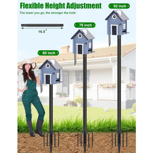 XDW-GIFTS Bird House Pole, 1 Pack 92 Inch Metal Bird Feeder Pole for Outdoor, with 5-Prong Heavy Duty Base for Birdhouse Mounting, Weather Station