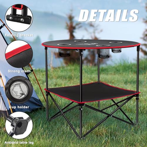 Portable Camping Table, Outdoor Beach Tables for Sand Foldable Picnic Table with 4 Cup Holders & Carry Bag, Lightweight Waterproof Canvas Tables for Outside, Fishing, Hiking, Tailgating