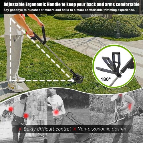 Orange Cordless Weed Wacker Eater Battery Powered, 21V Lightweight Electric Weed Trimmer with 2 Battery Operated & Charger& Wheels & Shears, No-String Grass Trimmer/Brush Cutter/Lawn Edger for Yard Garden