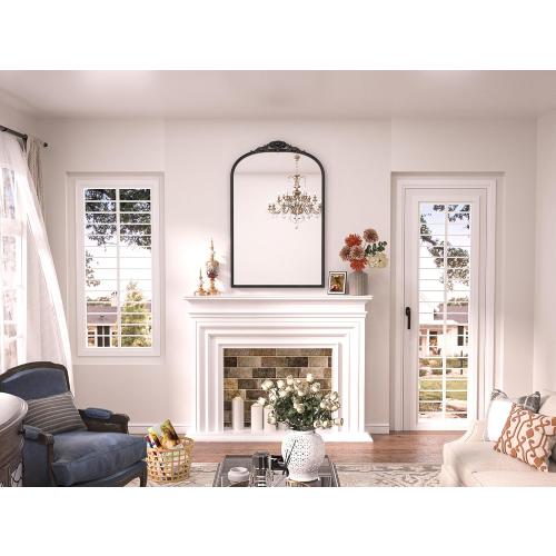 Keonjinn Antique Arched Mirror - 24 x 36, Black Vintage Wall Mirror with Metal Frame, Baroque Arch Design, Decorative for Mantle, Bathroom, Living Room, Hallway, Fireplace