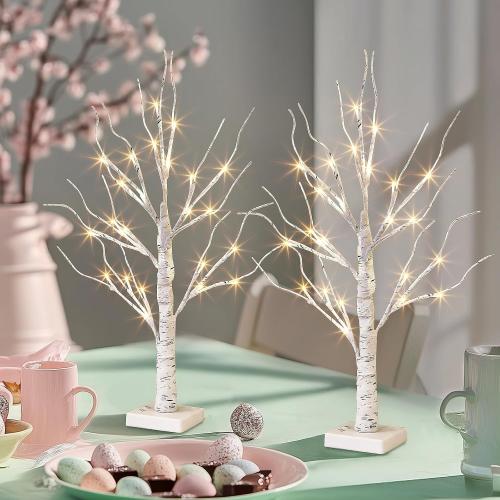 PEIDUO Christmas Decorations Indoor, 2 FT Birch Tree with LED Lights, Fairy Light Spirit Tree for Christmas Decor, Warm White Lighted Birch Trees for Home Decor Indoor, Battery Powered, Timer (2PK)