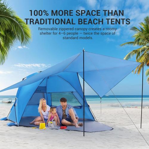 Elegear CumbreX™ Beach Tent with 360° Removable Canopy, 4-6 Person Pop Up Sun Shade Shelter, UPF 50  Automated Installation Double Silver Coating Portable Lightweight Beach Cabana for Beach/Outdoor