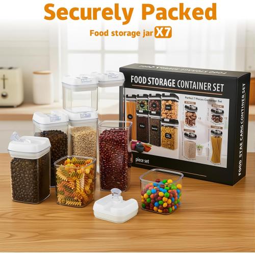 Airtight Food Storage Containers with Lids 7 pcs Plastic Kitchen and Pantry Organization Canisters for Cereal, BPA Free Kitchen Canisters for Spaghetti, Pasta, Dry Food, Flour and Sugar