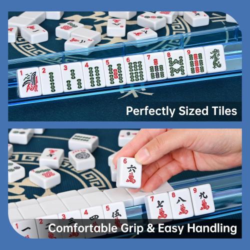 American Mahjong Tile Set Include 166 Tiles 4 All-in-One Mahjong Racks/Pushers with Blue Carrying Bag Complete Mahjong Game Set